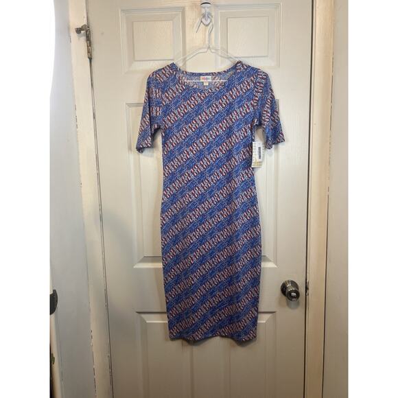 LuLaRoe Julia Women's Size XXS Half Sleeve Fourth Of July Themed Dress NWT - Picture 2 of 15